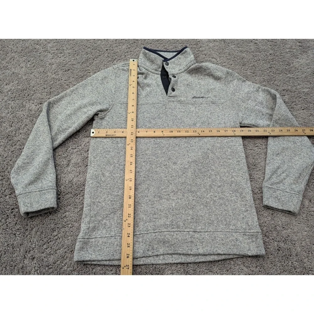 Eddie Bauer Pullover Mens Medium Sweater‎ Gray Snap Fleece Long Sleeve - Picture 4 of 7